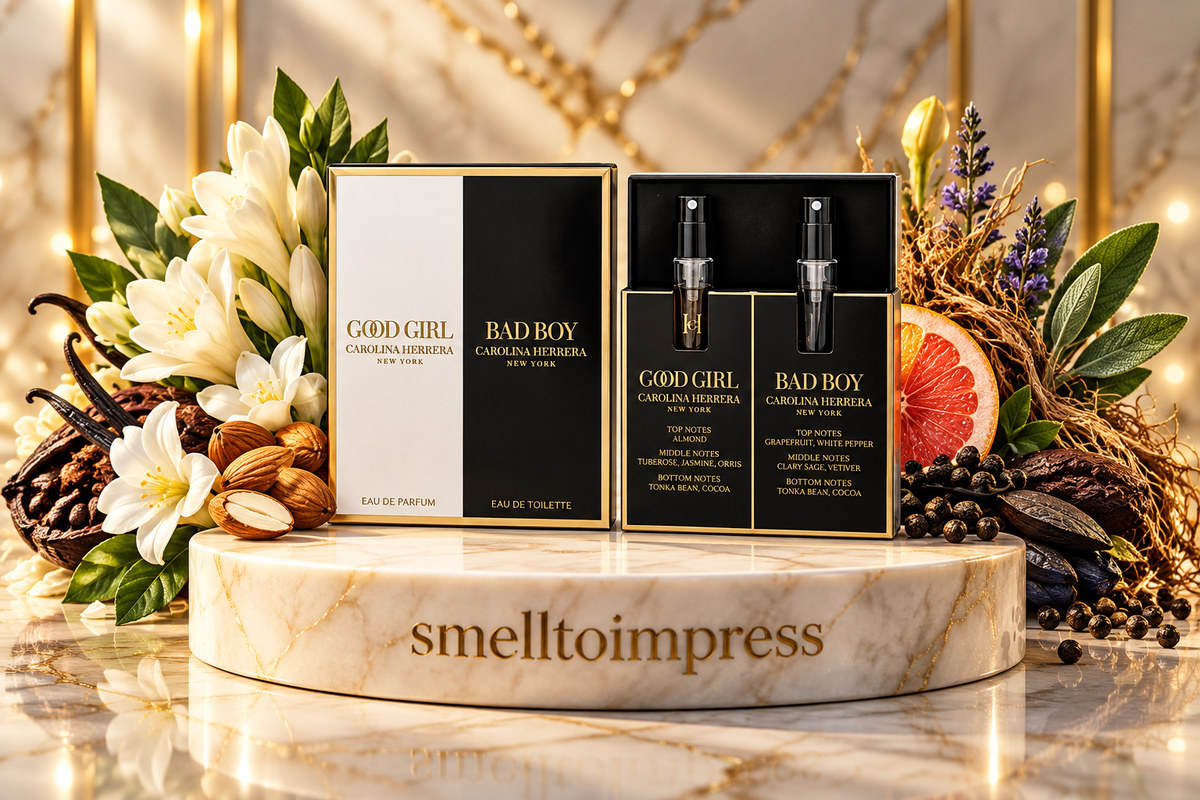 Carolina Herrera Good Girl 1.5 mL と Bad Boy 1.5 mL の香水サンプルセットの画像