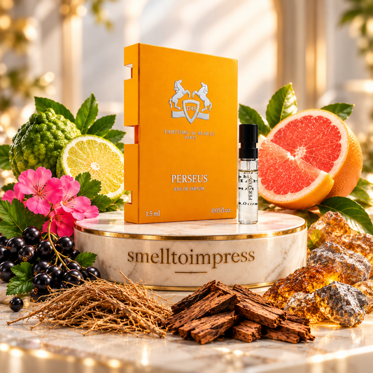 Parfums de Marly Perseus 1.5 mL 公式香水サンプルの画像、Smelltoimpress提供